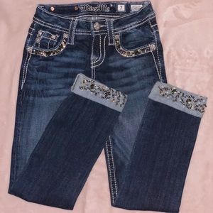 Miss Me cuffed jeans.Girls size 7 dark blue denim